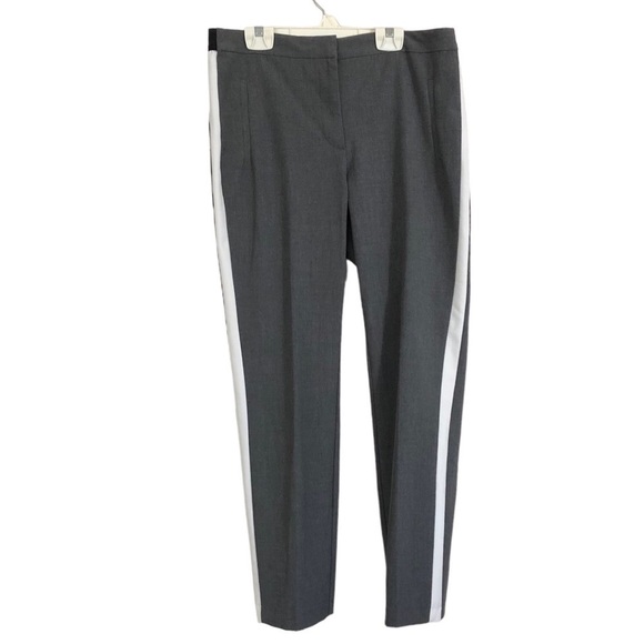 ZARA Gray pants. White stripe cropped Gray Ankle trousers, Size Large. Stretch - Picture 4 of 14